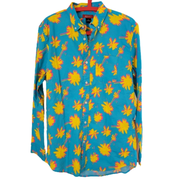 Arizona Jeans Button Down Collared Party of shirt in neon palm trees - Picture 1 of 7